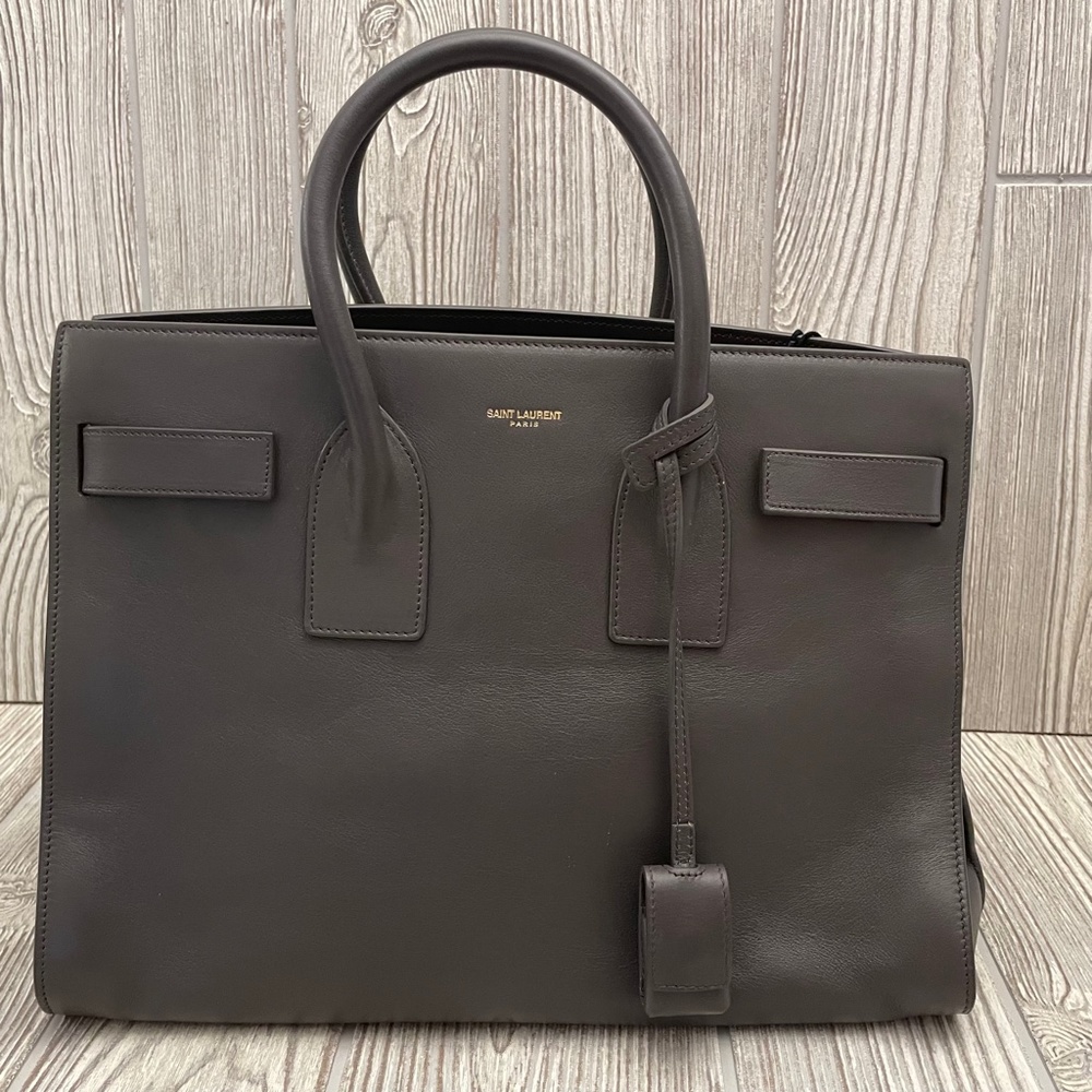 SAINT LAURENT Small Sac de Jour Bag Light Gray Leather - Picture 2 of 12